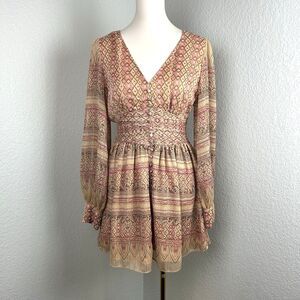 House of Harlow 1960 Women's Chiffon Dress Button Metallic Bohemian Small